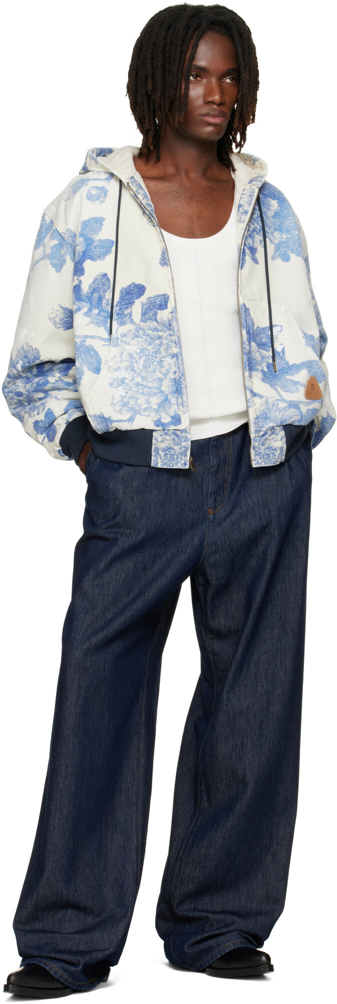 R13 Off-White & Blue Relaxed Workwear Jacket