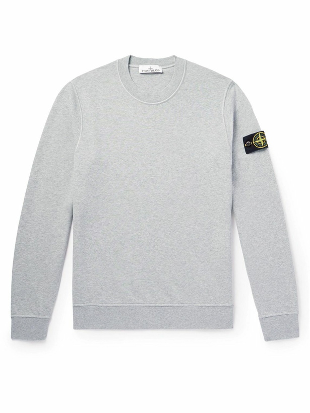 Photo: Stone Island - Logo-Appliquéd Garment-Dyed Cotton-Jersey Sweatshirt - Gray