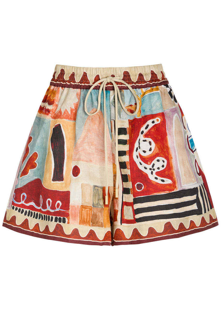 Alemais Michelle Printed Linen Shorts Multicoloured