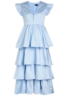 Sister Jane Feria Tiered Taffeta Midi Dress Blue