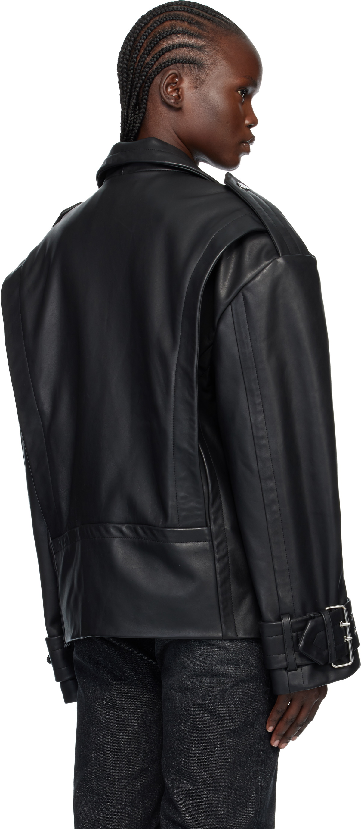 VAQUERA Black Oversized Moto Leather Jacket