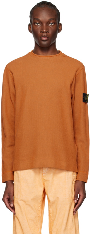 Photo: Stone Island Orange Garment-Dyed Sweatshirt