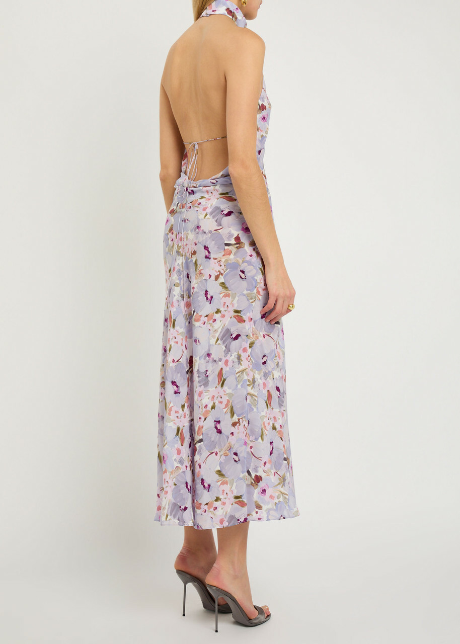 Balmain Poppy Floral-print Silk Midi Dress White