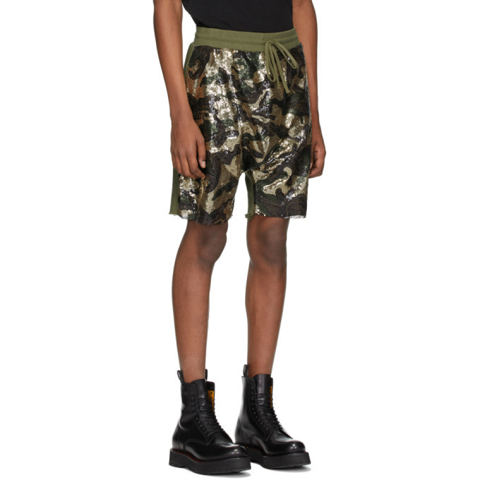 R13 Green Camouflage Sequin Harem Shorts R13