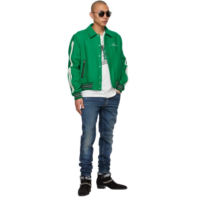 varsity bomber jacket green