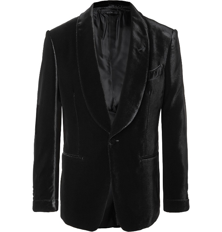 Photo: TOM FORD - Shelton Slim-Fit Shawl-Collar Velvet Tuxedo Jacket - Black