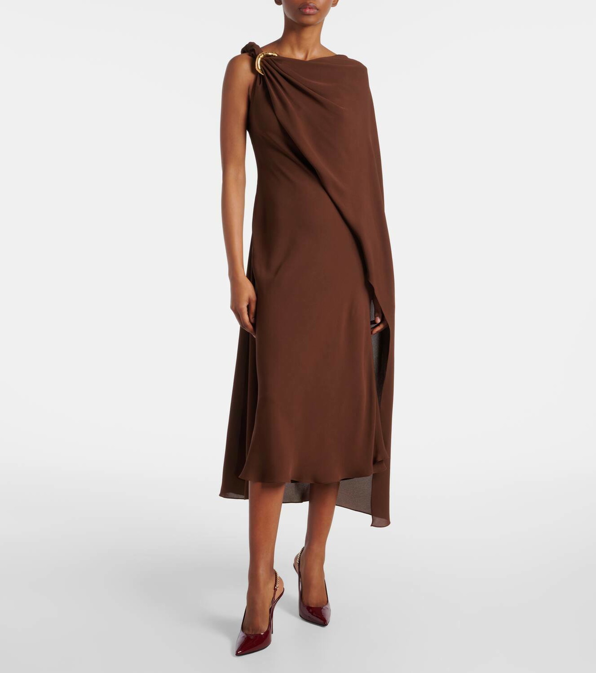 gucci open back long satin dress Gucci - Open-back asymmetric silk crepe de chine maxi dress