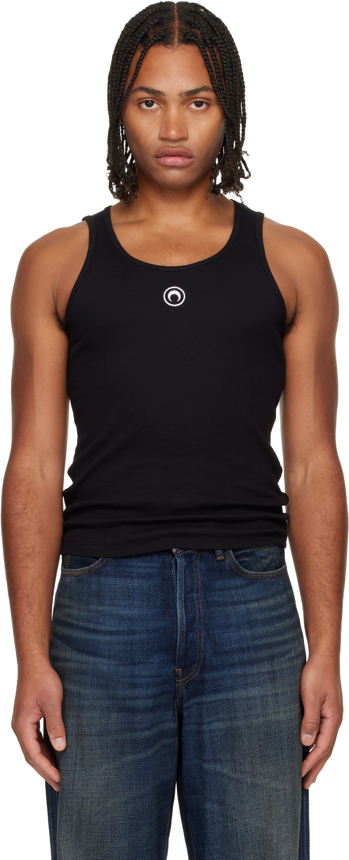 Marine Serre Black Moon Logo Ribbed Jersey Tank Top