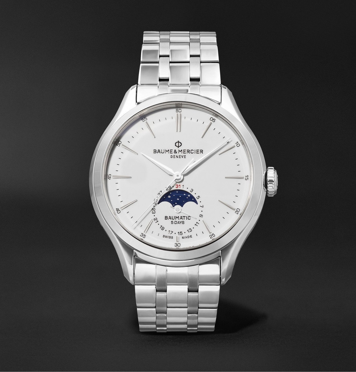 Baume & Mercier - Clifton Baumatic Automatic Moon-Phase 42mm Stainless Steel Watch, Ref. No. M0A10552 - White