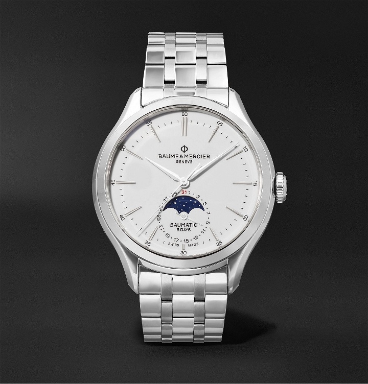 Photo: Baume & Mercier - Clifton Baumatic Automatic Moon-Phase 42mm Stainless Steel Watch, Ref. No. M0A10552 - White