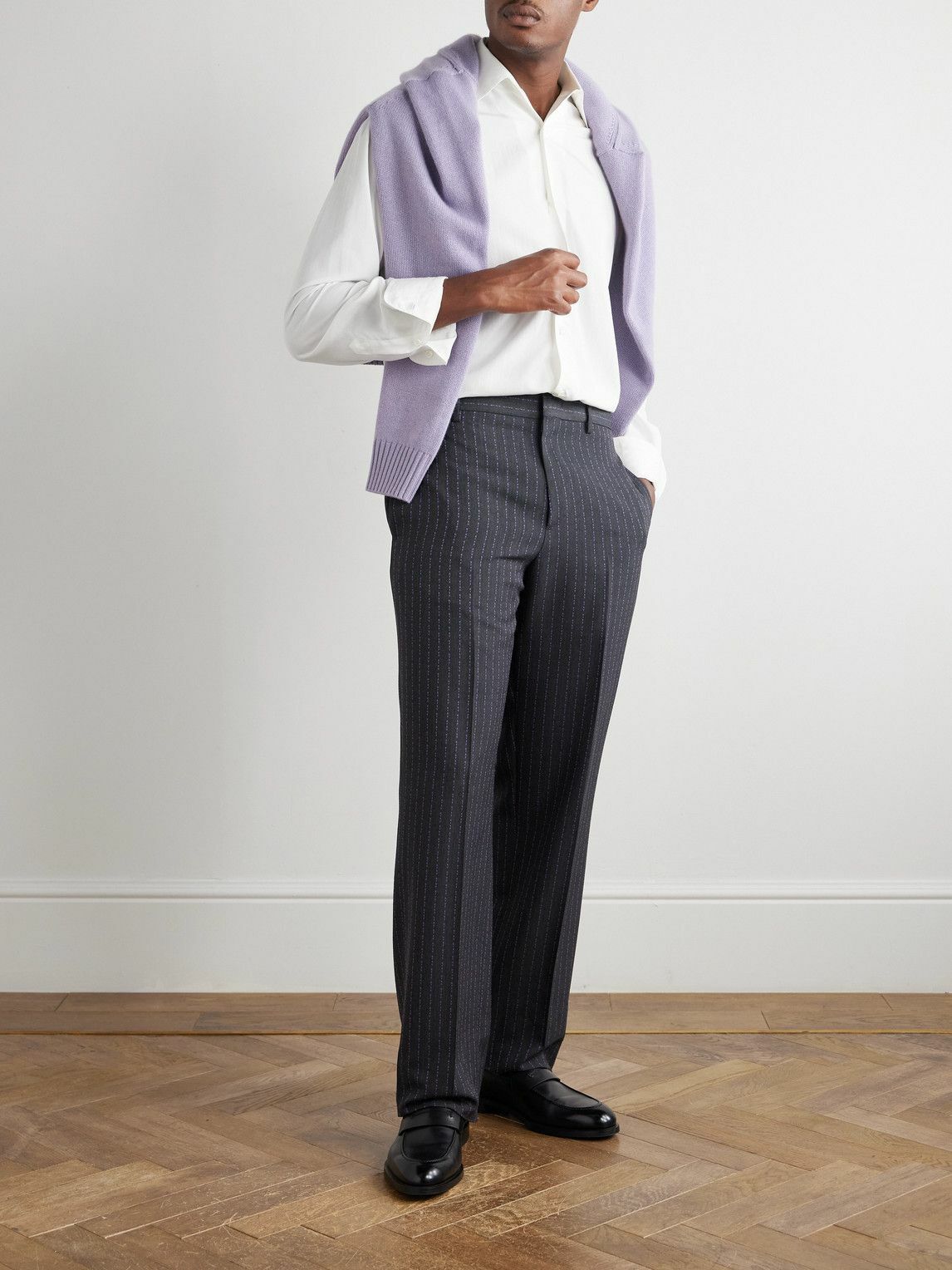 Etro - Straight-Leg Logo-Embroidered Wool-Blend Jacquard Suit Trousers - Gray