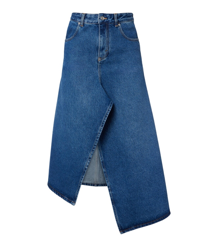 Photo: Victoria Beckham Asymmetric denim midi skirt