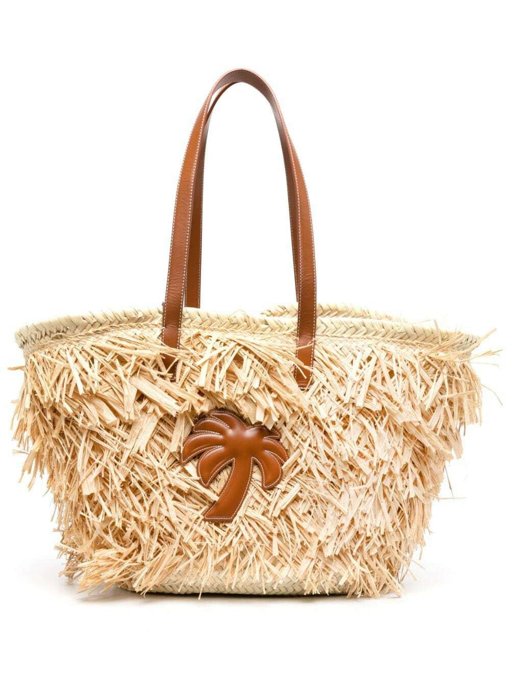 PALM ANGELS Palm Bridge leather-trimmed suede and woven raffia