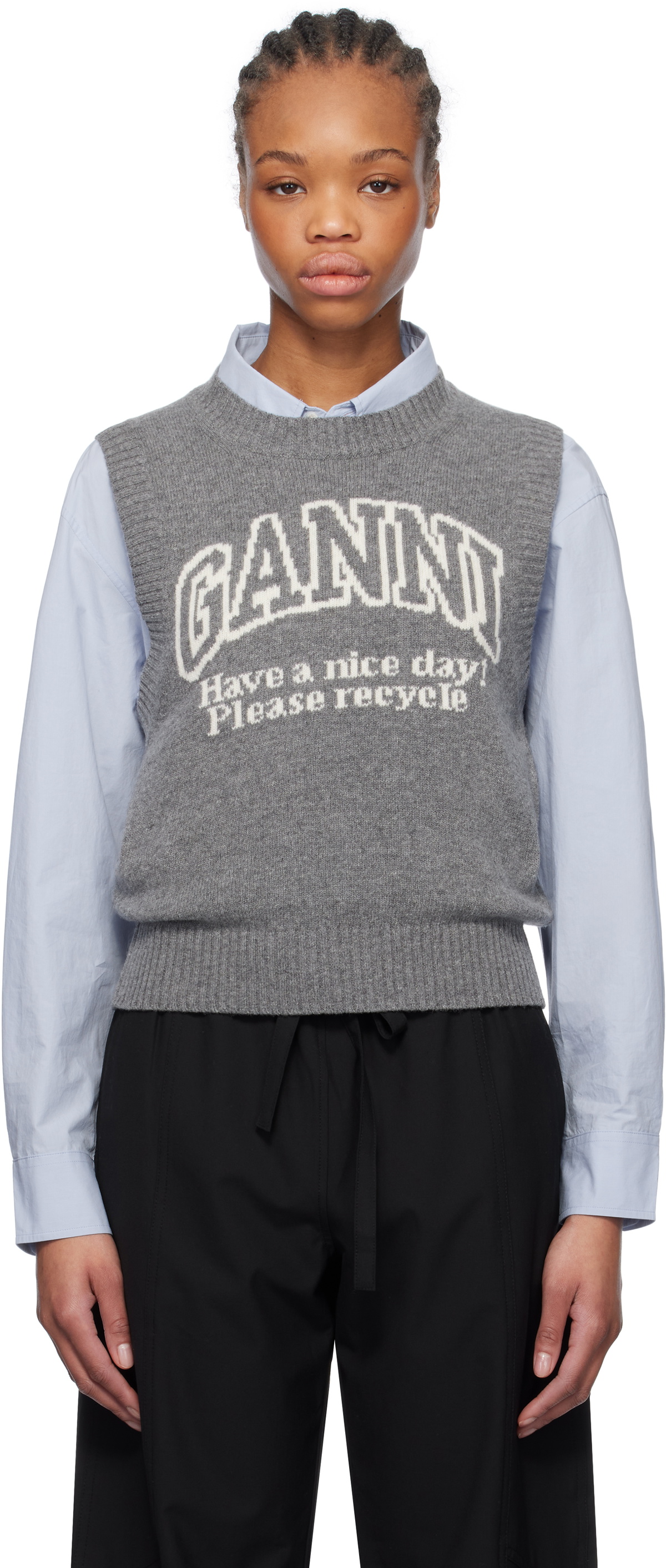Gray Graphic Vest by GANNI on Sale