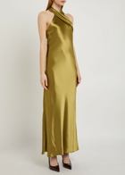 Galvan Pandora Cascading Satin Maxi Dress Green