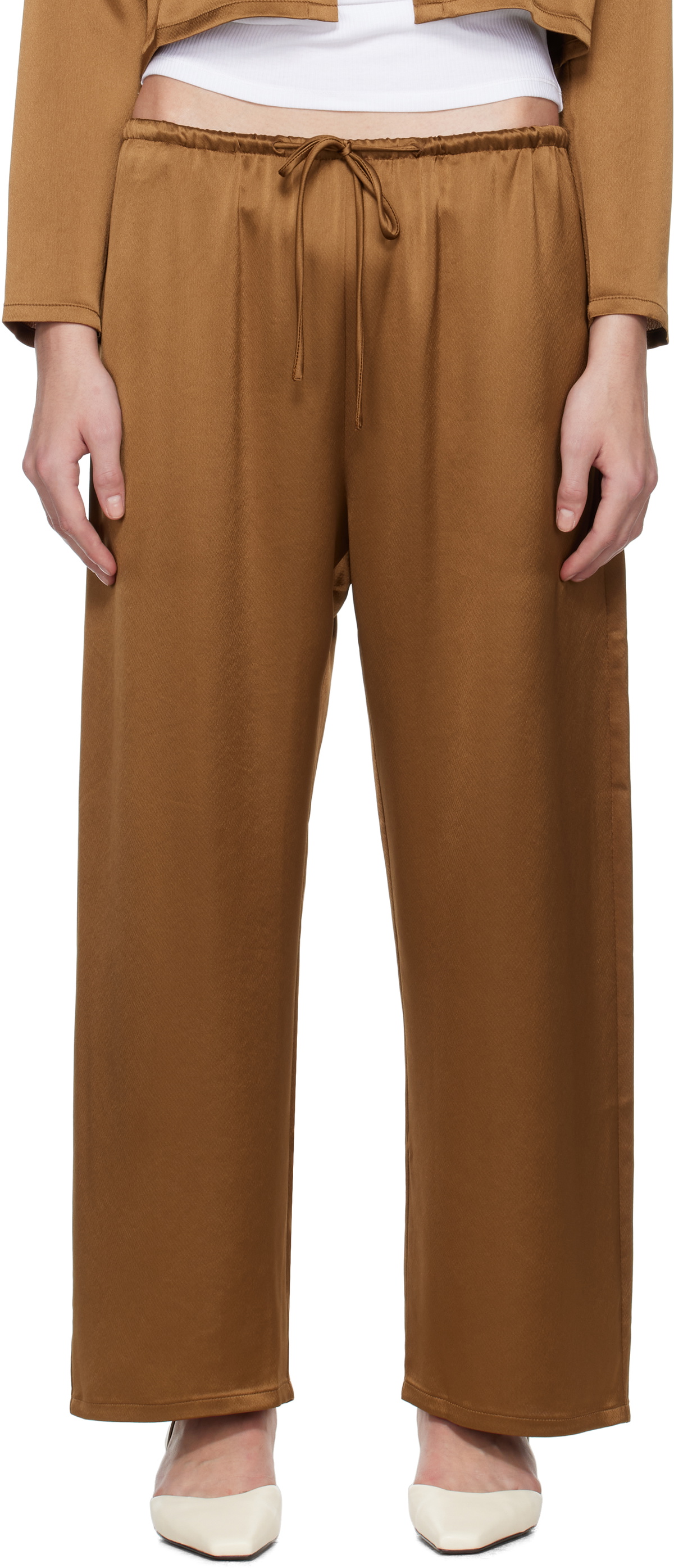 LESET Brown Barb Crop Drawstring Lounge Pants