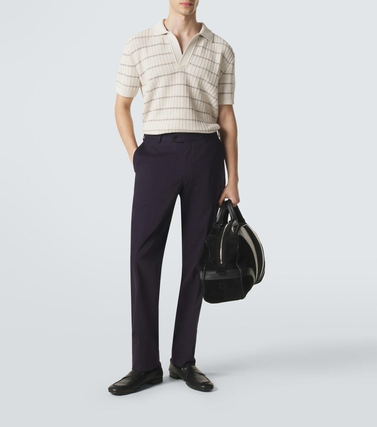 Brioni Embroidered cotton and linen polo shirt