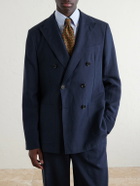 Oliver Spencer - Double-Breasted Linen, Virgin Wool and Cotton-Blend Suit Jacket - Blue
