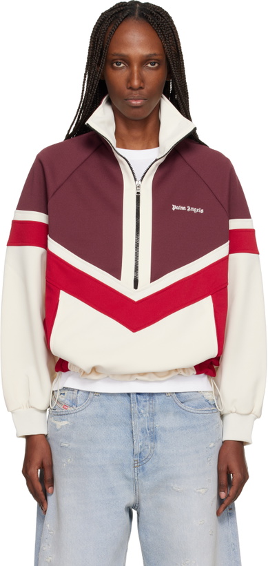 Photo: Palm Angels Burgundy & Off-White Colorblock Anorak Track Jacket