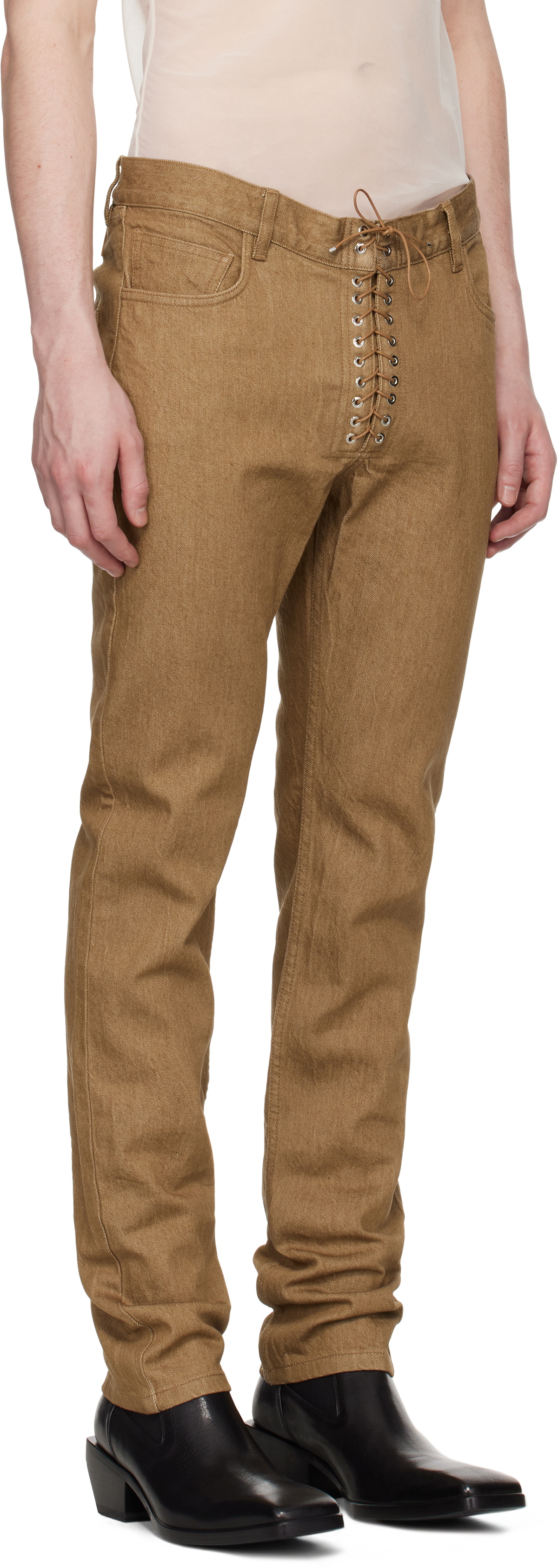 Ludovic de Saint Sernin Brown Straight Leg Lace-Up Jeans