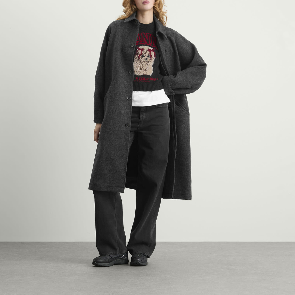 GANNI Women's Graphic Wool Vest in Black Sand