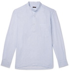 Rubinacci - Guru Grandad-Collar Striped Linen Half-Placket Shirt - Blue