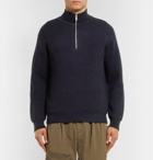 Beams Plus - Half-Zip Ribbed Wool-Blend Sweater - Men - Navy