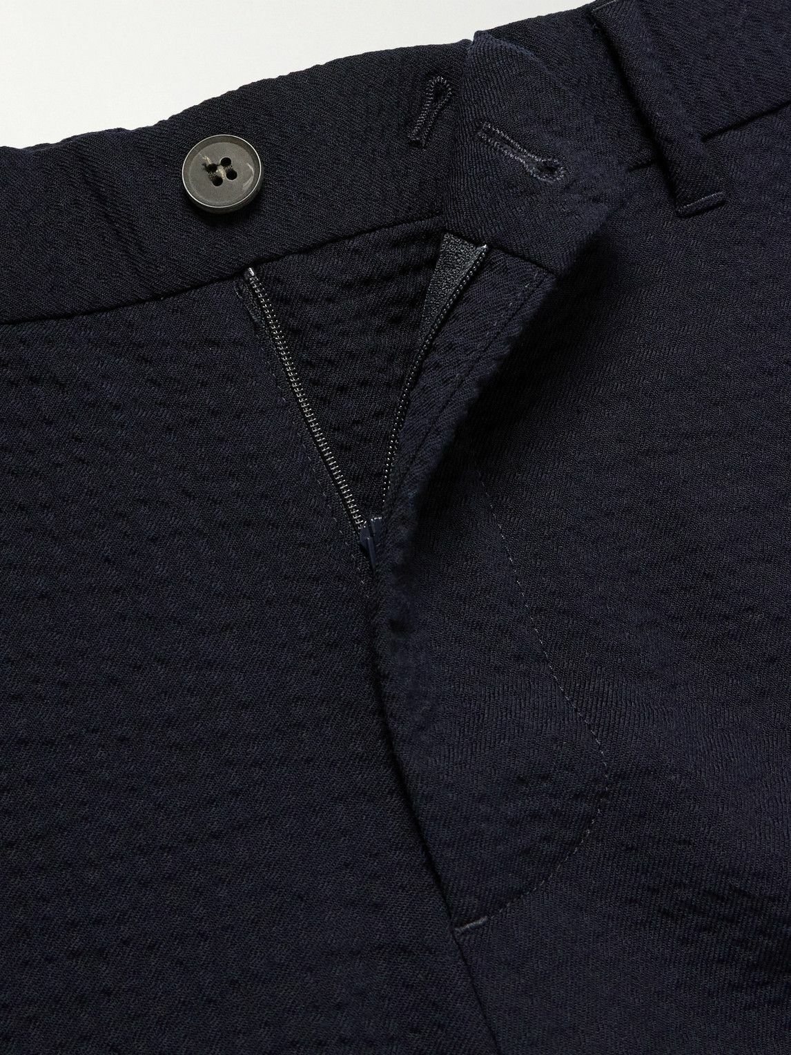 Sunspel - Straight-Leg Wool-Blend Seersucker Trousers - Blue
