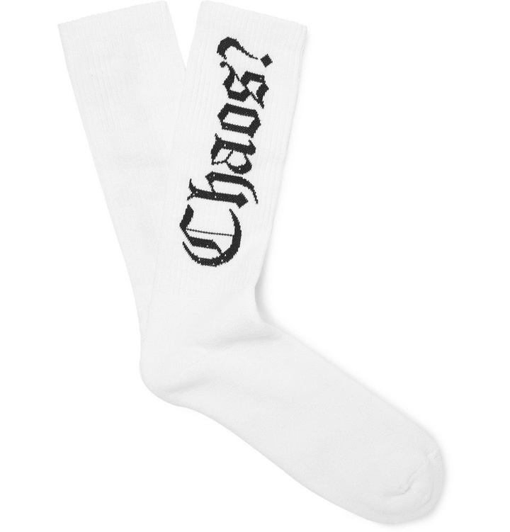 Photo: Palm Angels - Logo-Intarsia Stretch Cotton-Blend Socks - White