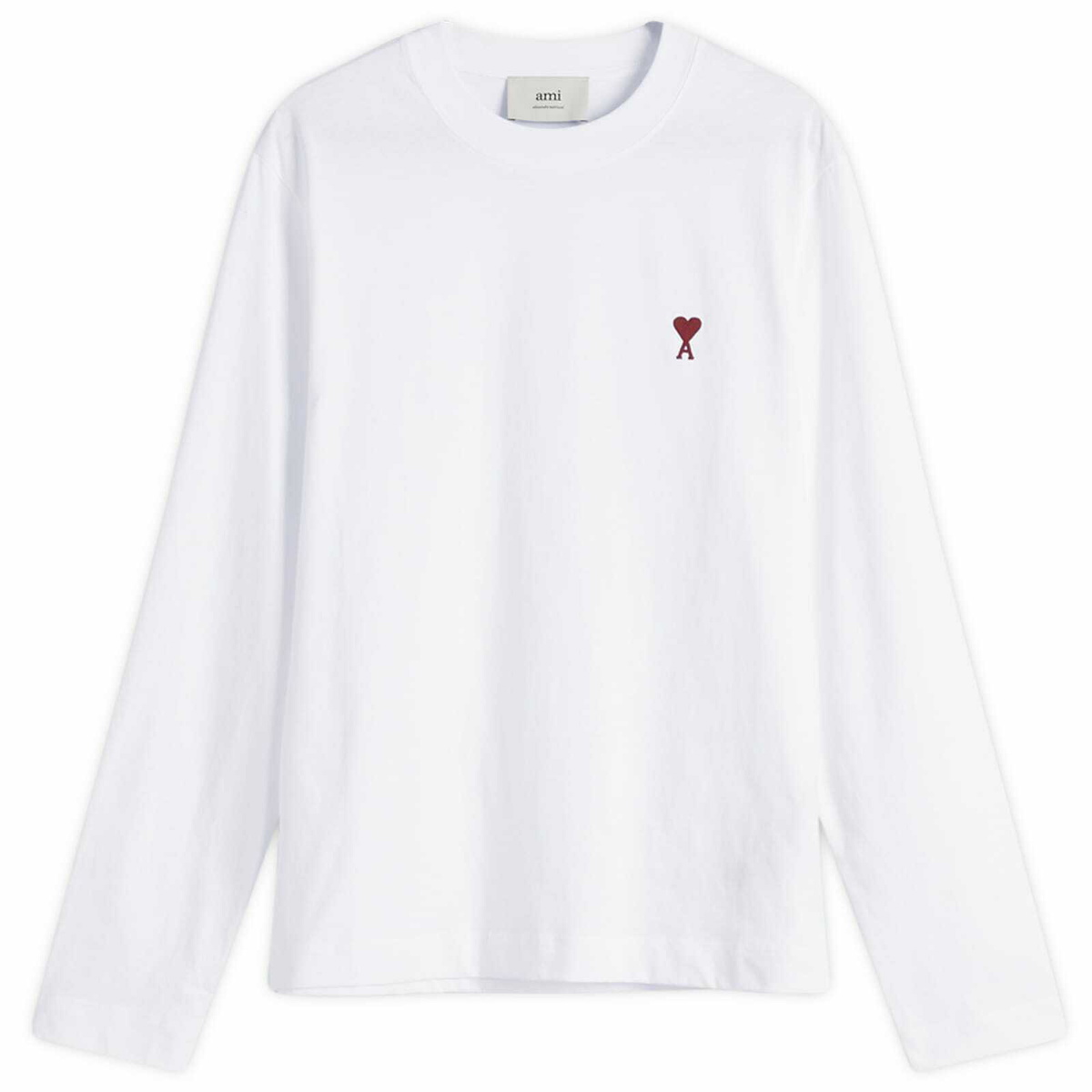 AMI Paris Men's Small Red ADC Classic Long Sleeve T-Shirt in White