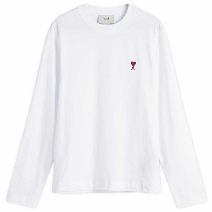 Photo: AMI Paris Men's Small Red ADC Classic Long Sleeve T-Shirt in White