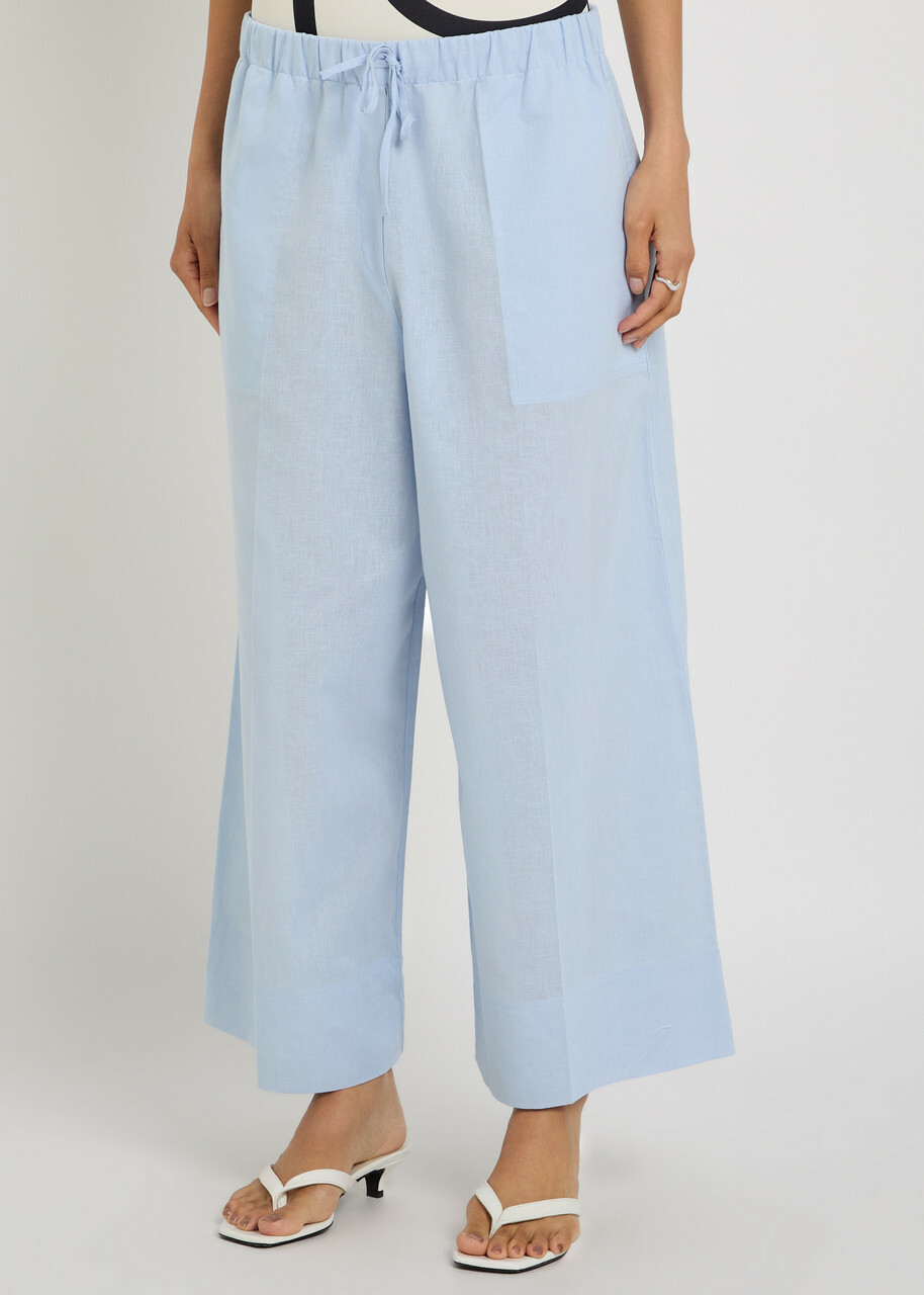 Toteme Wide-leg Cotton and Linen-blend Trousers Light Blue