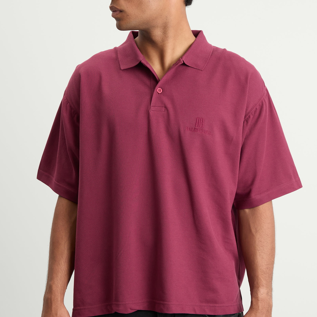 Balenciaga Men's Nano BB Logo Pique Al Short Sleeve Regular Polo in Bordeaux