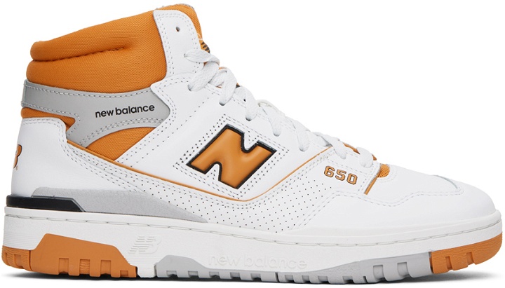 Photo: New Balance White & Orange 650 Sneakers