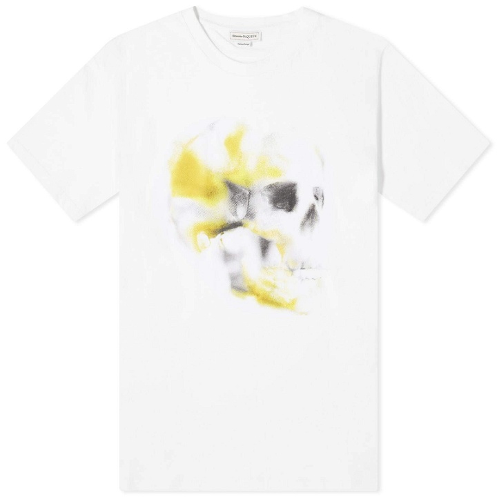 Photo: Alexander McQueen Men's Obscured Skull Print T-Shirt in White/Yellow/Black