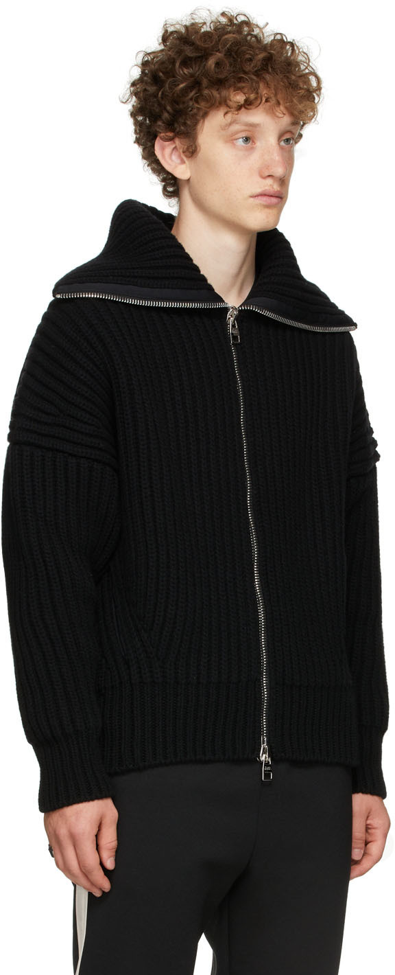 Alexander mcqueen フーディ ドッキング 異素材 Alexander McQueen Black Funnel Neck Zip Through Sweater Alexander