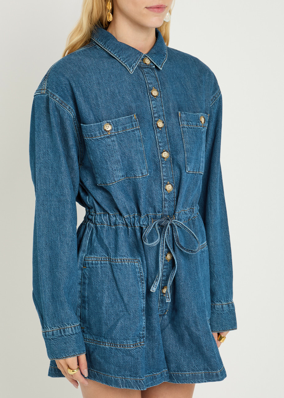 Paige Madigan Romper Stretch-denim Playsuit Blue