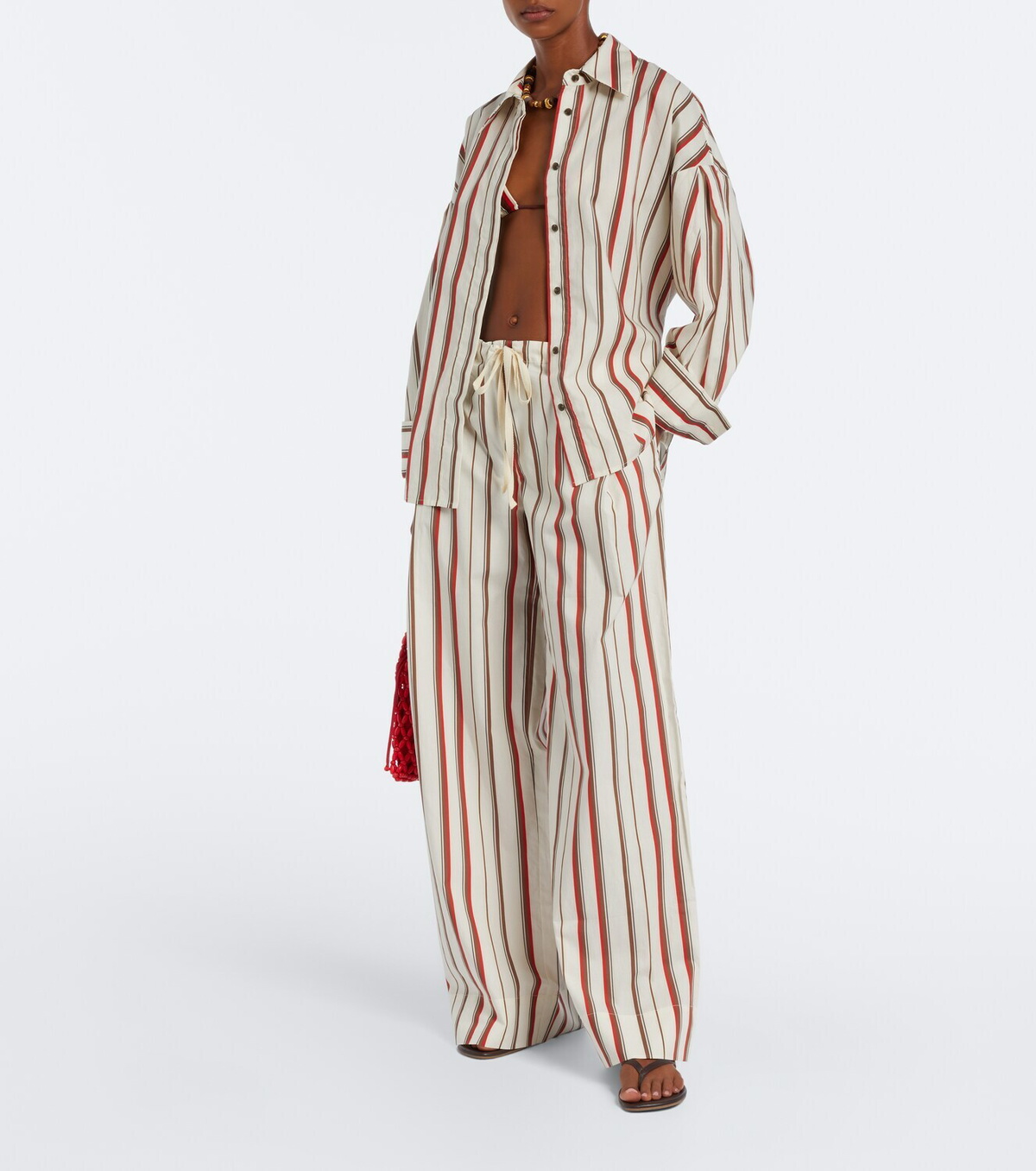SIR Alva striped cotton wide-leg pants