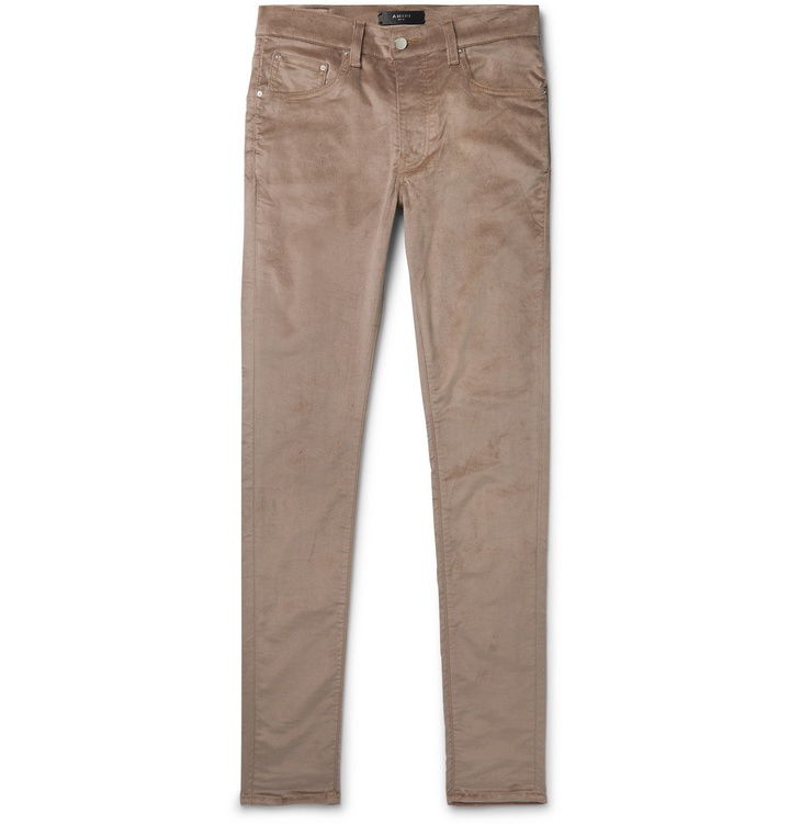 Photo: AMIRI - Stack Skinny-Fit Cotton-Blend Velvet Trousers - Neutrals