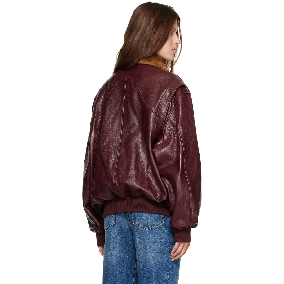 Rabanne Burgundy Textured Leather Bomber Jacket