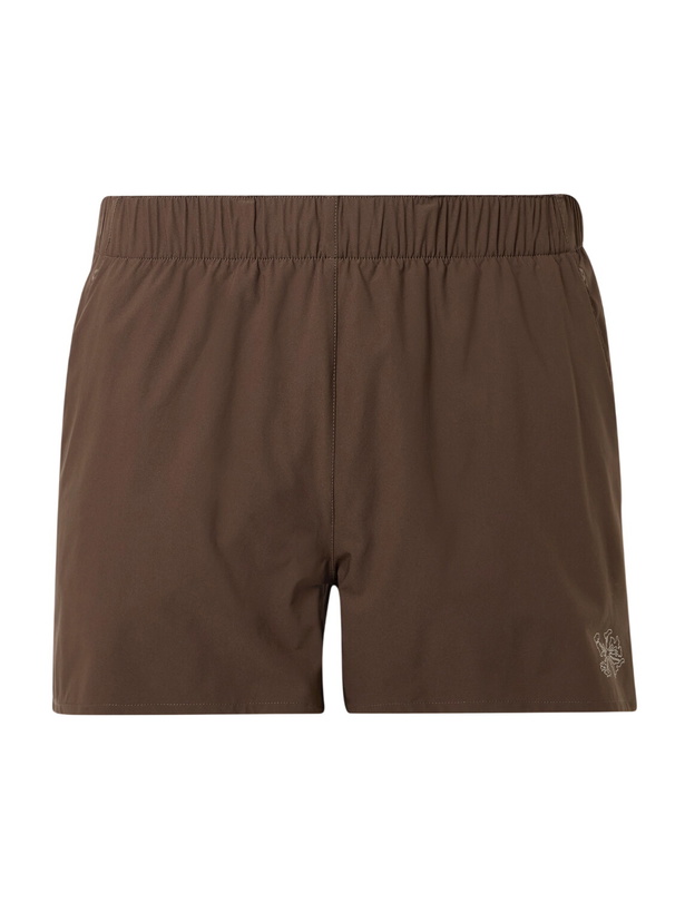 Photo: Portal - Marka Liner 5" Mesh-Trimmed Recycled-Shell Running Shorts - Brown