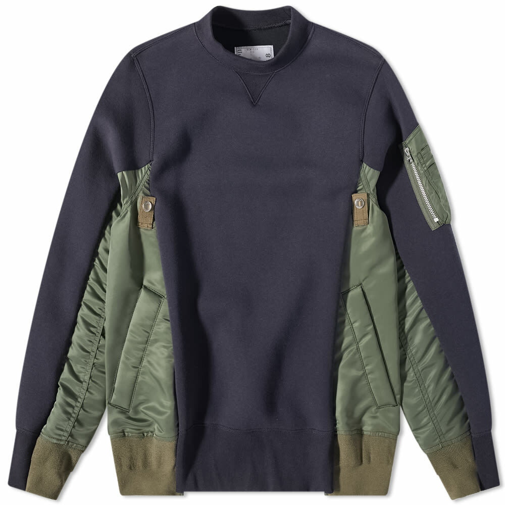 Sacai Men's MA-1 Crew Sweat in Navy/Khaki Sacai