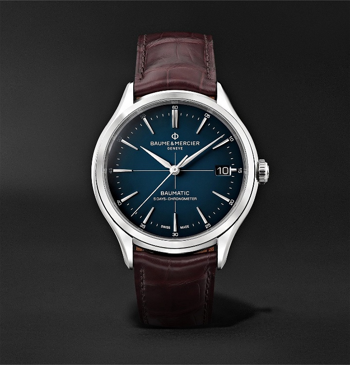 Photo: Baume & Mercier - Clifton Baumatic Automatic Chronometer 40mm Stainless Steel and Alligator Watch, Ref. No. M0A10517 - Blue