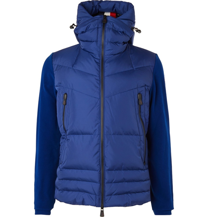 Photo: Moncler Grenoble - Quilted Panelled Stretch-Fleece Hooded Down Ski Jacket - Blue
