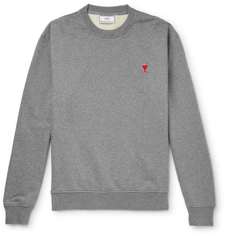 Photo: AMI - Logo-Appliquéd Loopback Cotton-Jersey Sweatshirt - Gray