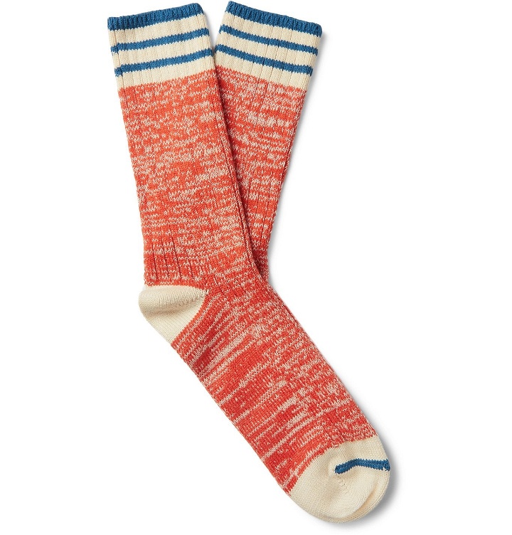 Photo: Thunders Love - Nautical Turn Oceanside Striped Ribbed Mélange Cotton-Blend Socks - Red