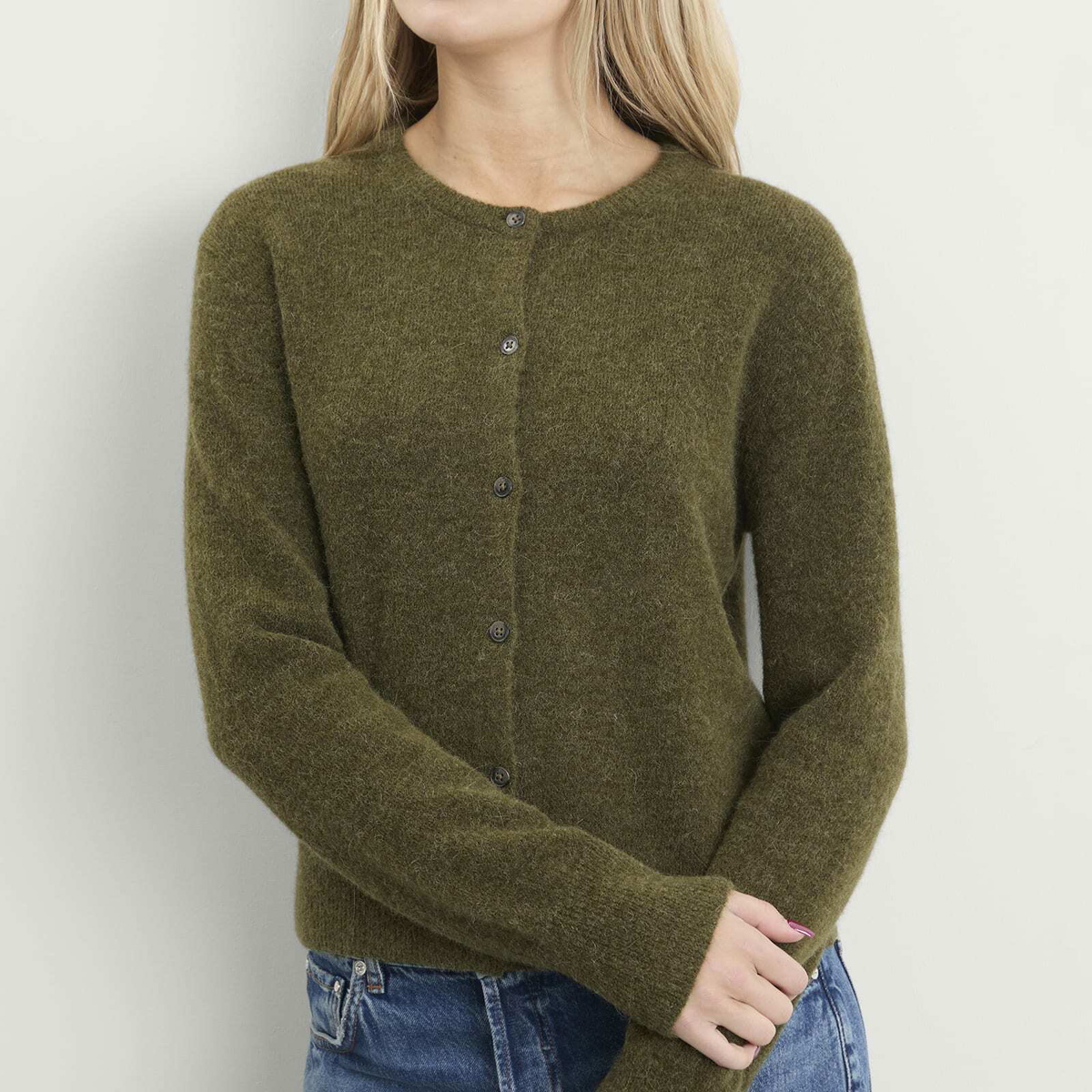 Closed Women's Crew Neck Cardigan in Deep Olive