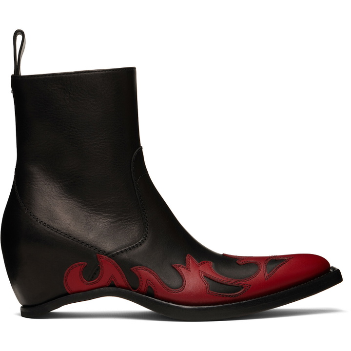 Photo: Maison Margiela Black & Red Heel-Less Western Flame Boots