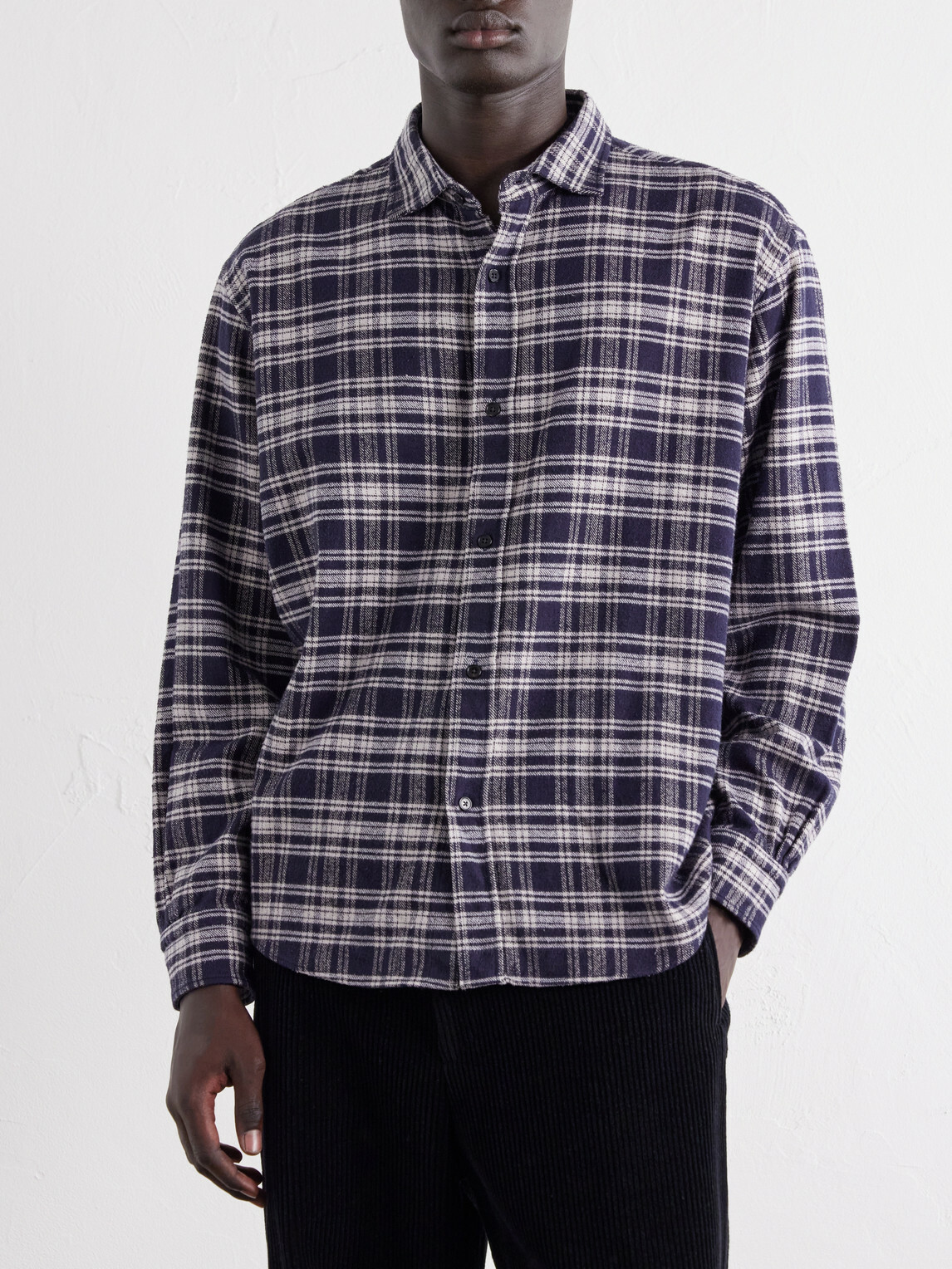A.PRESSE - Checked Cotton and Silk-Blend Twill Shirt - Blue