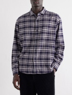 A.PRESSE - Checked Cotton and Silk-Blend Twill Shirt - Blue